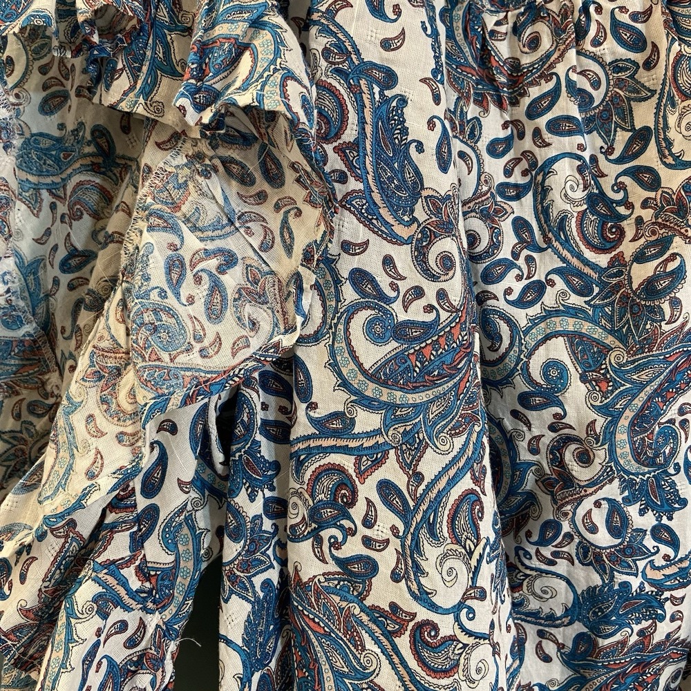 Terra & Sky Paisley Ruffle Sleeve Top Womens 4x White Blue Cotton Boho Hippie - Picture 4 of 7